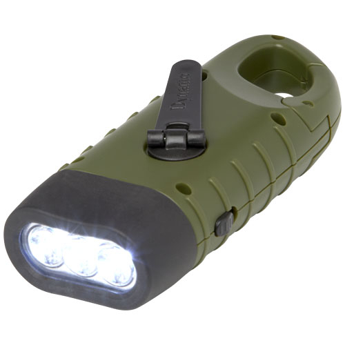 Lampe de poche dynamo solaire personnalisée Helios Vert militaire